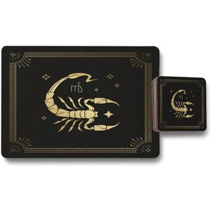Benjamin Tate Design zodiac scorpio horoscope in black gold placemat coaster set in Natural Natural Benjamin Tate Design zodiac scorpio horoscope in black gold placemat coaster set in Natural Natural
