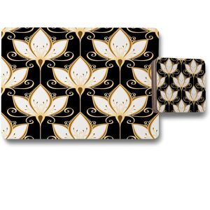 Benjamin Tate Design black gold floral pattern placemat coaster set in Natural Natural Benjamin Tate Design black gold floral pattern placemat coaster set in Natural Natural
