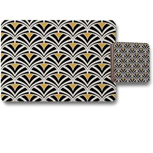 Benjamin Tate Design black gold shells geometric placemat coaster set in Natural Natural Benjamin Tate Design black gold shells geometric placemat coaster set in Natural Natural