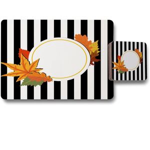 Benjamin Tate Design black stripes autumn leaves placemat coaster set in Natural Natural Benjamin Tate Design black stripes autumn leaves placemat coaster set in Natural Natural