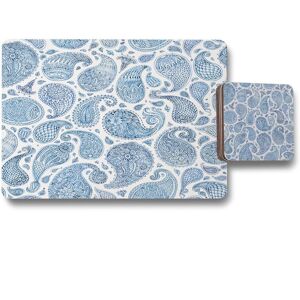 Benjamin Tate Design blue & white bo ho world placemat coaster set in Natural Natural Benjamin Tate Design blue & white bo ho world placemat coaster set in Natural Natural