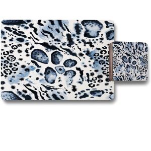 Benjamin Tate Design blue leopard print placemat coaster set in Natural Natural Benjamin Tate Design blue leopard print placemat coaster set in Natural Natural