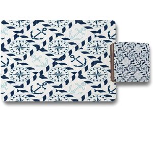 Benjamin Tate Design blue nautical elements placemat coaster set in Natural Natural Benjamin Tate Design blue nautical elements placemat coaster set in Natural Natural