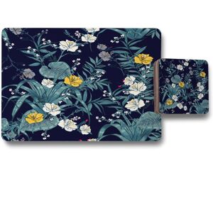 Benjamin Tate Design blue yellow flowers placemat coaster set in Natural Natural Benjamin Tate Design blue yellow flowers placemat coaster set in Natural Natural