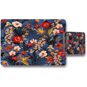 Benjamin Tate Design bright red orange tropical flowers plants placemat coaster set in Natural Natural Benjamin Tate Design bright red orange tropical flowers plants placemat coaster set in Natural Natural