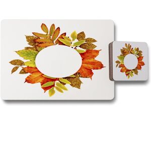Benjamin Tate Design circled autumn leaves placemat coaster set in Natural Natural Benjamin Tate Design circled autumn leaves placemat coaster set in Natural Natural