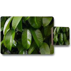 Benjamin Tate Design closeup of beautiful glossy green leaves placemat coaster set in Natural Natural Benjamin Tate Design closeup of beautiful glossy green leaves placemat coaster set in Natural Natural