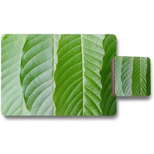 Benjamin Tate Design close up of green leaves placemat coaster set in Natural Natural Benjamin Tate Design close up of green leaves placemat coaster set in Natural Natural