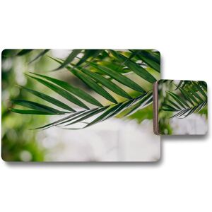 Benjamin Tate Design closeup of green palm leaf placemat coaster set in Natural Natural Benjamin Tate Design closeup of green palm leaf placemat coaster set in Natural Natural