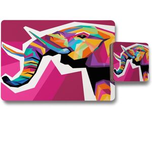 Benjamin Tate Design colorful illustration of elephant head in wpap style placemat coaster set in Natural Natural Benjamin Tate Design colorful illustration of elephant head in wpap style placemat coaster set in Natural Natural