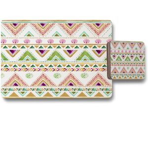 Benjamin Tate Design colorful striped gold style triangles placemat coaster set in Natural Natural Benjamin Tate Design colorful striped gold style triangles placemat coaster set in Natural Natural