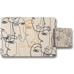 Benjamin Tate Design continuous line drawing of faces placemat coaster set in Natural Natural Benjamin Tate Design continuous line drawing of faces placemat coaster set in Natural Natural