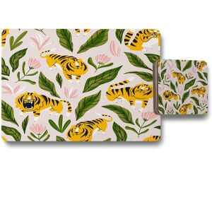 Benjamin Tate Design cute tigers & tropical leaves & flowers placemat coaster set in Natural Natural Benjamin Tate Design cute tigers & tropical leaves & flowers placemat coaster set in Natural Natural