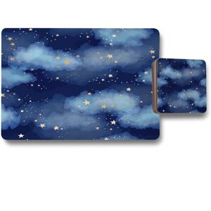 Benjamin Tate Design dark blue sky with gold foil constellations placemat coaster set in Natural Natural Benjamin Tate Design dark blue sky with gold foil constellations placemat coaster set in Natural Natural