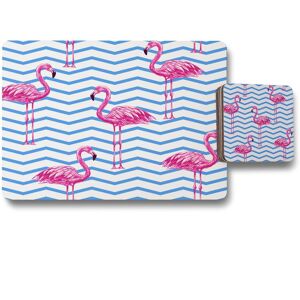 Benjamin Tate Design flamingo blue geometric lines placemat coaster set in Natural Natural Benjamin Tate Design flamingo blue geometric lines placemat coaster set in Natural Natural