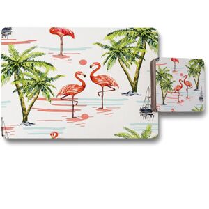 Benjamin Tate Design flamingo palm trees placemat coaster set in Natural Natural Benjamin Tate Design flamingo palm trees placemat coaster set in Natural Natural