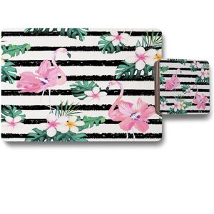 Benjamin Tate Design floral flamingos placemat coaster set in Natural Natural Benjamin Tate Design floral flamingos placemat coaster set in Natural Natural