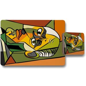 Benjamin Tate Design frowning man closeup placemat coaster set in Natural Natural Benjamin Tate Design frowning man closeup placemat coaster set in Natural Natural