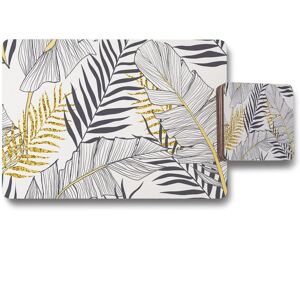 Benjamin Tate Design gold black leaves placemat coaster set in Natural Natural Benjamin Tate Design gold black leaves placemat coaster set in Natural Natural
