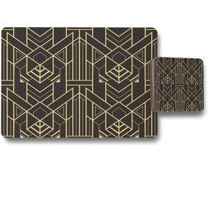Benjamin Tate Design golden lined shape placemat coaster set in Natural Natural Benjamin Tate Design golden lined shape placemat coaster set in Natural Natural