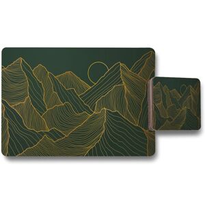 Benjamin Tate Design golden mountain line art placemat coaster set in Natural Natural Benjamin Tate Design golden mountain line art placemat coaster set in Natural Natural