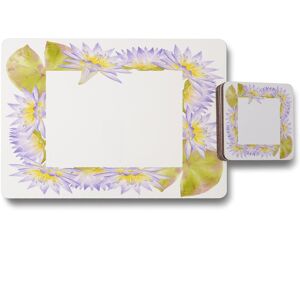 Benjamin Tate Design gold purple flowers placemat coaster set in Natural Natural Benjamin Tate Design gold purple flowers placemat coaster set in Natural Natural