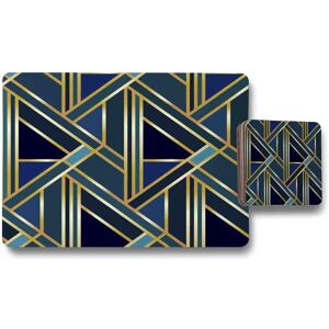 Benjamin Tate Design gold teal geometric pattern placemat coaster set in Natural Natural Benjamin Tate Design gold teal geometric pattern placemat coaster set in Natural Natural