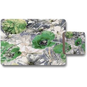 Benjamin Tate Design green flowers placemat coaster set in Natural Natural Benjamin Tate Design green flowers placemat coaster set in Natural Natural