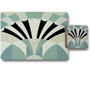 Benjamin Tate Design green geo arches placemat coaster set in Natural Natural Benjamin Tate Design green geo arches placemat coaster set in Natural Natural