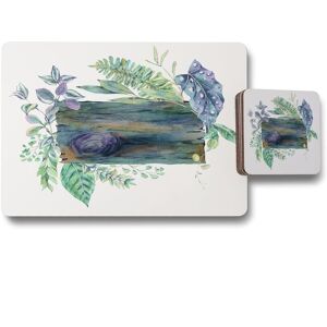 Benjamin Tate Design green leaves board placemat coaster set in Natural Natural Benjamin Tate Design green leaves board placemat coaster set in Natural Natural