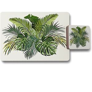 Benjamin Tate Design green tropical foliage placemat coaster set in Natural Natural Benjamin Tate Design green tropical foliage placemat coaster set in Natural Natural