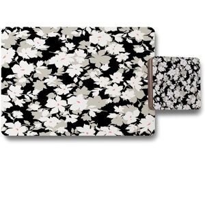 Benjamin Tate Design grey white black flowers placemat coaster set in Natural Natural Benjamin Tate Design grey white black flowers placemat coaster set in Natural Natural