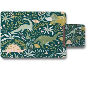 Benjamin Tate Design hand drawn dinosaurs & tropical leaves & flowers placemat coaster set in Natural Natural Benjamin Tate Design hand drawn dinosaurs & tropical leaves & flowers placemat coaster set in Natural Natural