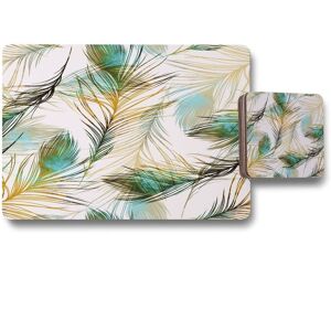 Benjamin Tate Design imprints peacock feathers placemat coaster set in Natural Natural Benjamin Tate Design imprints peacock feathers placemat coaster set in Natural Natural