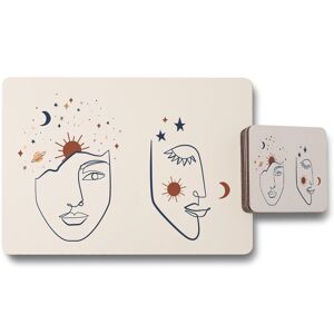 Benjamin Tate Design line art illustration with mystical & celestial elements like stars moon sun & planets placemat coaster set in Natural Natural Benjamin Tate Design line art illustration with mystical & celestial elements like stars moon sun & planets placemat coaster set in Natural Natural