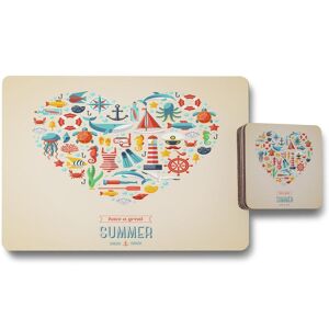 Benjamin Tate Design love heart of sealife nautical items placemat coaster set in Natural Natural Benjamin Tate Design love heart of sealife nautical items placemat coaster set in Natural Natural