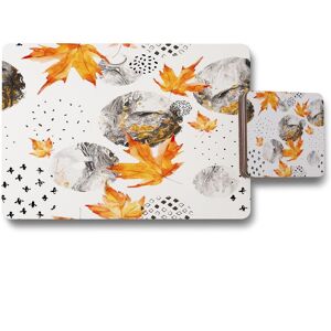 Benjamin Tate Design maple leaves marbled circles placemat coaster set in Natural Natural Benjamin Tate Design maple leaves marbled circles placemat coaster set in Natural Natural