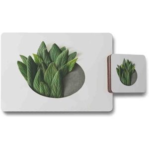 Benjamin Tate Design minimal green leaves placemat coaster set in Natural Natural Benjamin Tate Design minimal green leaves placemat coaster set in Natural Natural