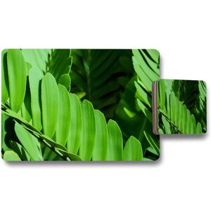 Benjamin Tate Design natural dark green leaves long slender green leaves placemat coaster set Natural Benjamin Tate Design natural dark green leaves long slender green leaves placemat coaster set Natural