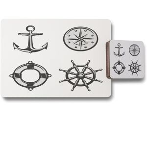 Benjamin Tate Design nautical icons placemat coaster set in Natural Natural Benjamin Tate Design nautical icons placemat coaster set in Natural Natural