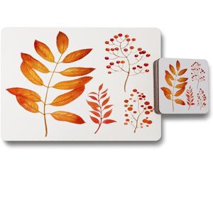 Benjamin Tate Design orange autumn leaves placemat coaster set in Natural Natural Benjamin Tate Design orange autumn leaves placemat coaster set in Natural Natural