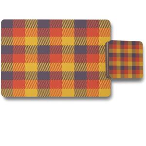 Benjamin Tate Design orange check pattern placemat coaster set in Natural Natural Benjamin Tate Design orange check pattern placemat coaster set in Natural Natural
