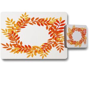 Benjamin Tate Design orange red autumn leaves placemat coaster set in Natural Natural Benjamin Tate Design orange red autumn leaves placemat coaster set in Natural Natural
