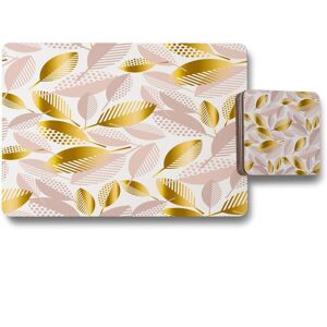 Benjamin Tate Design pastel rose & gold autumn placemat coaster set in Natural Natural Benjamin Tate Design pastel rose & gold autumn placemat coaster set in Natural Natural