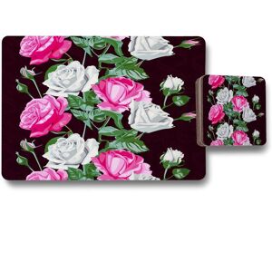 Benjamin Tate Design pattern of pink & white flowers placemat coaster set in Natural Natural Benjamin Tate Design pattern of pink & white flowers placemat coaster set in Natural Natural