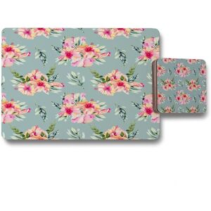 Benjamin Tate Design pink flowers placemat coaster set in Natural Natural Benjamin Tate Design pink flowers placemat coaster set in Natural Natural