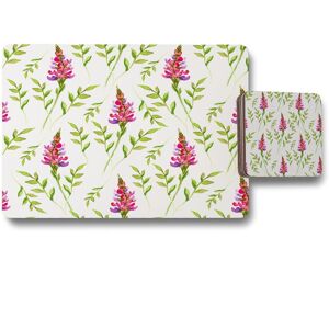 Benjamin Tate Design pink green leaves placemat coaster set in Natural Natural Benjamin Tate Design pink green leaves placemat coaster set in Natural Natural