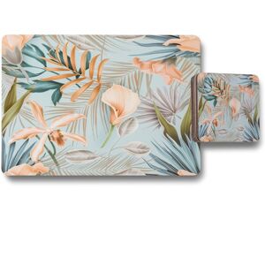Benjamin Tate Design pink tropical flowers placemat coaster set in Natural Natural Benjamin Tate Design pink tropical flowers placemat coaster set in Natural Natural