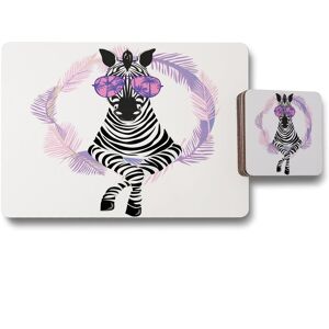 Benjamin Tate Design pink zebra placemat coaster set in Natural Natural Benjamin Tate Design pink zebra placemat coaster set in Natural Natural