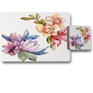 Benjamin Tate Design rainbow flowers placemat coaster set in Natural Natural Benjamin Tate Design rainbow flowers placemat coaster set in Natural Natural